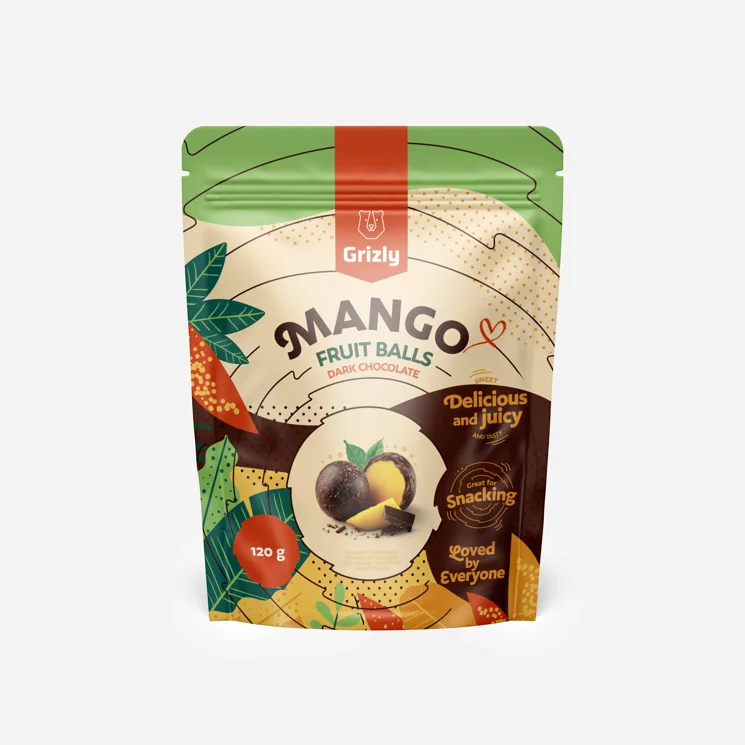 Biluțe de mango învelite în ciocolată neagră