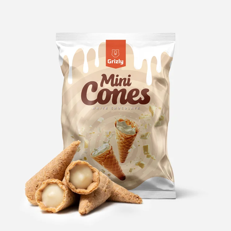 Mini cornete cu ciocolată albă.